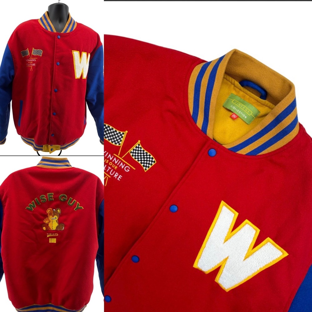 Vintage Collection Varsity Jacket Mens 2XL Red Wise Guy Bear Quilted Bomber